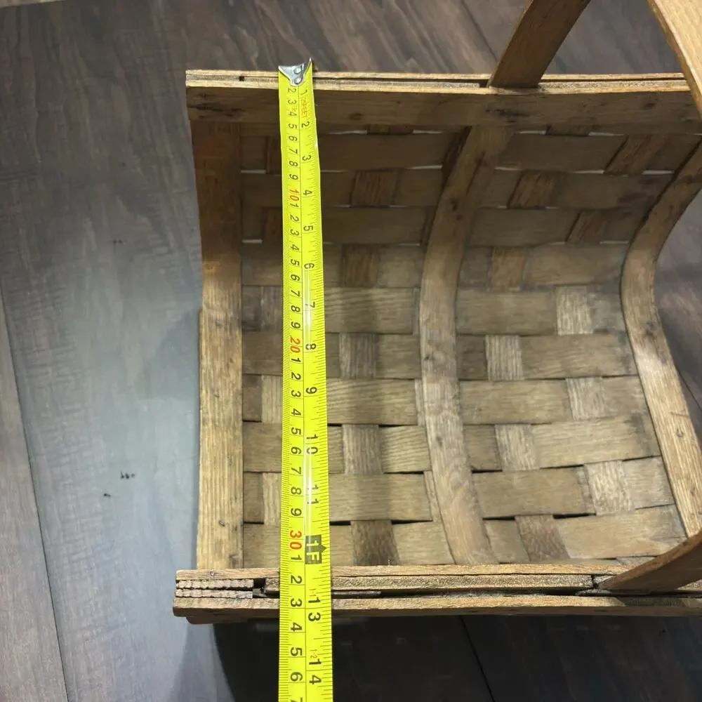Vtg Lg Wood Fireplace Log Kindling Basket Caddy American Primitive Rustic Cabin